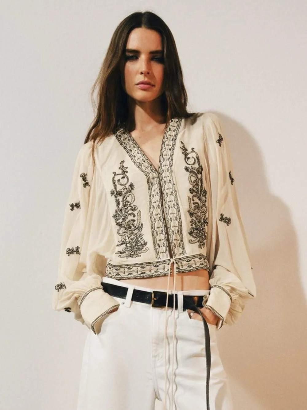 Zara BEAD EMBROIDERED BLOUSE ZW COLLECTION